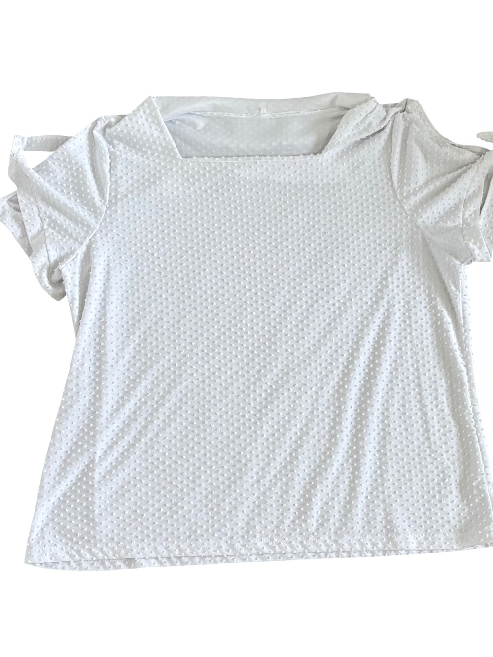 Square Neck White Textured Short Sleeve Top